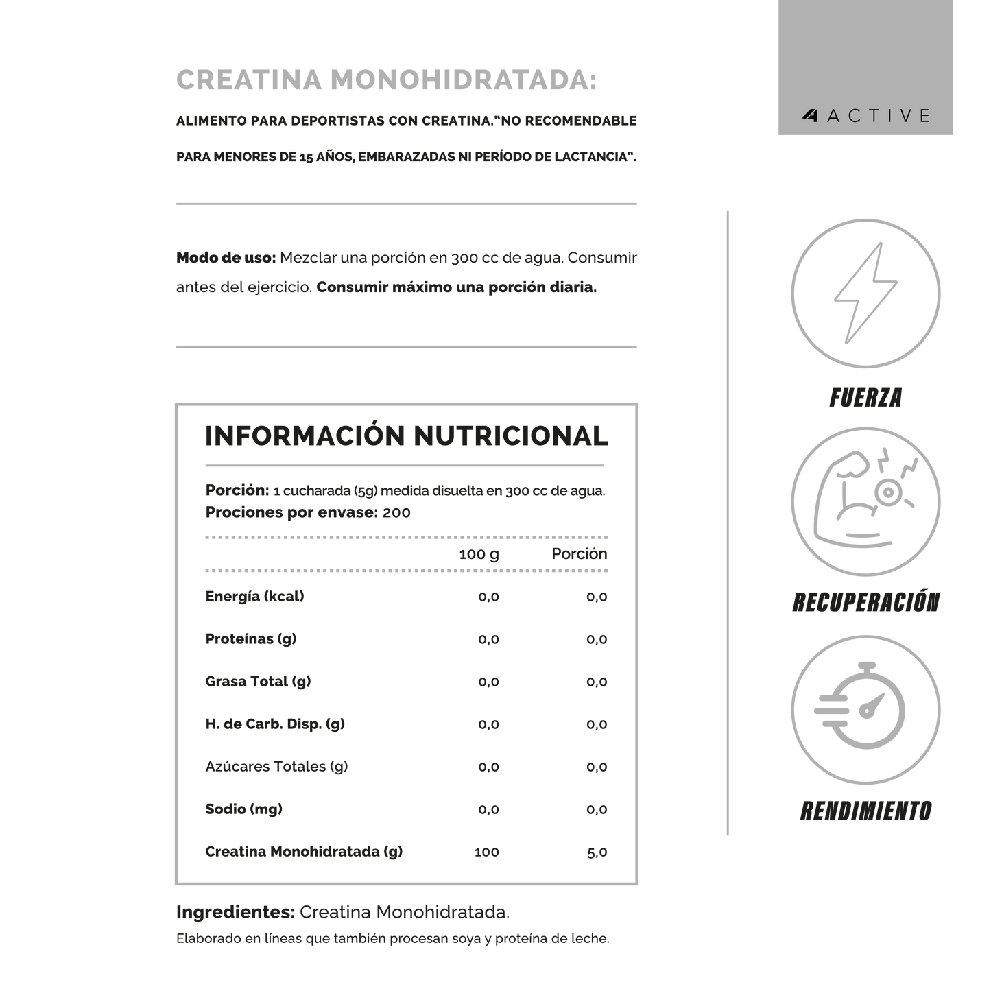 100% Pure Creatine Monohydrate 1000 grs