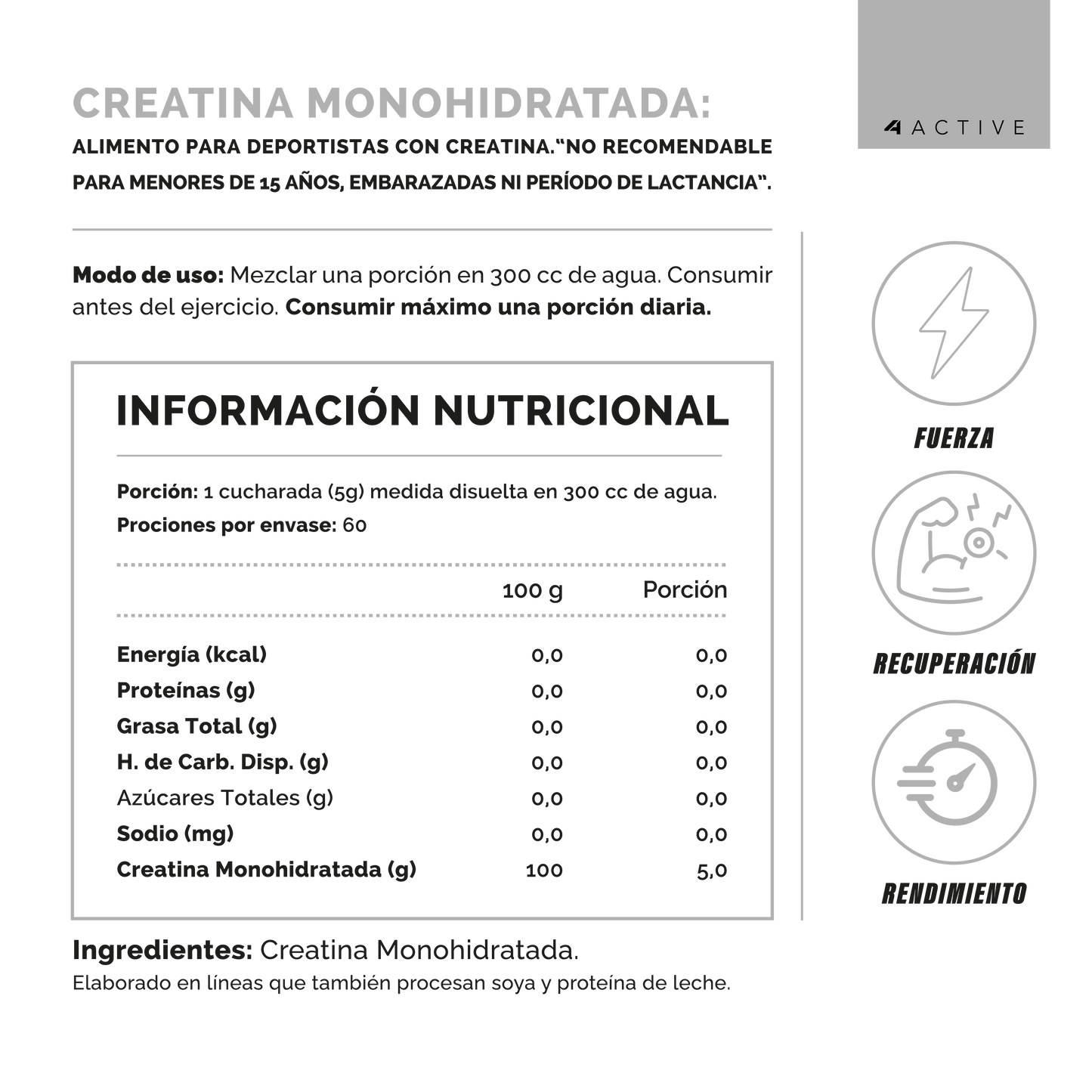 100% Pure Creatine Monohydrate 300 grs