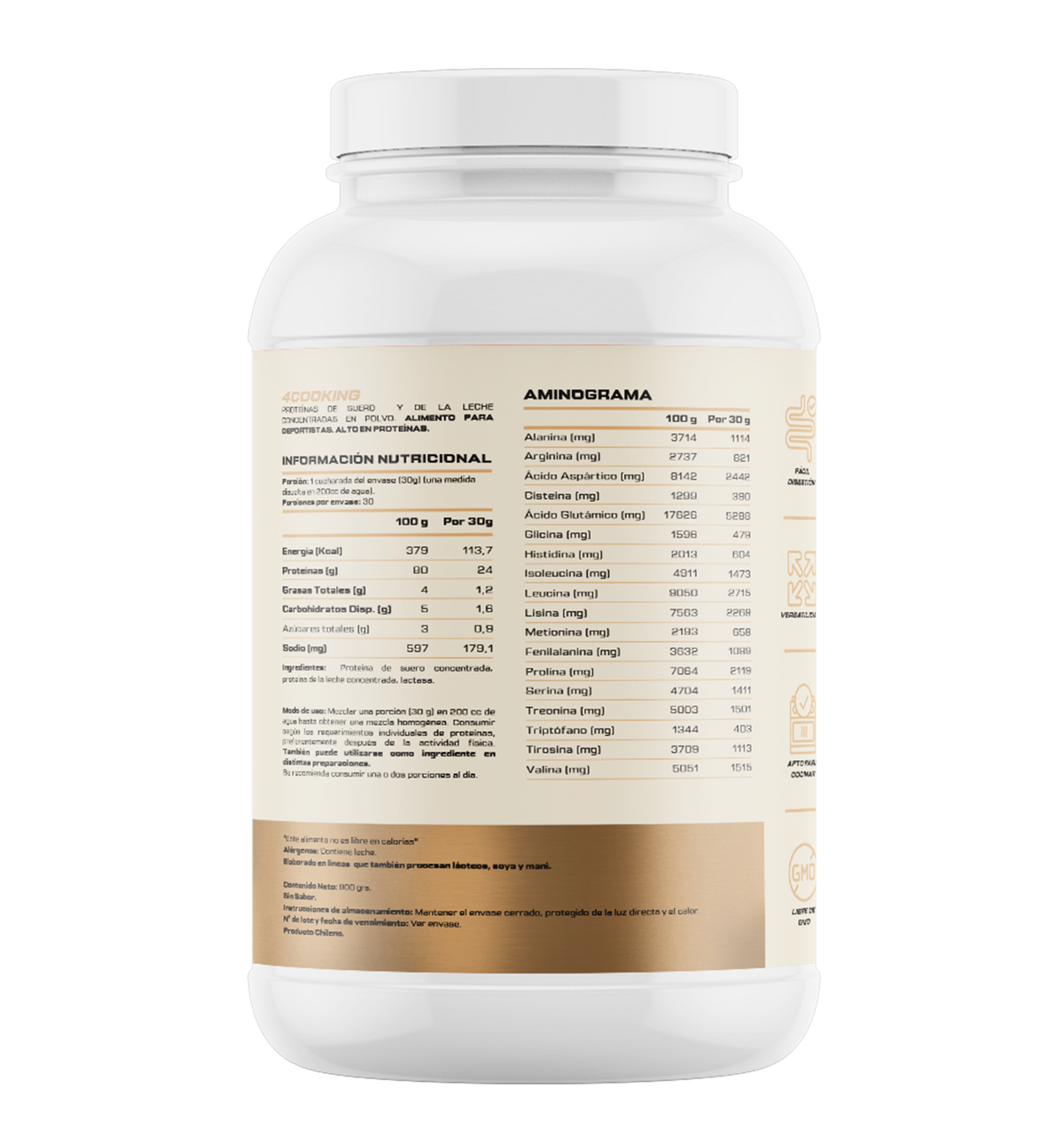 4Active 4Cooking | 30 Servicios · 80% Proteína · 24gr Proteína · 900 grs
