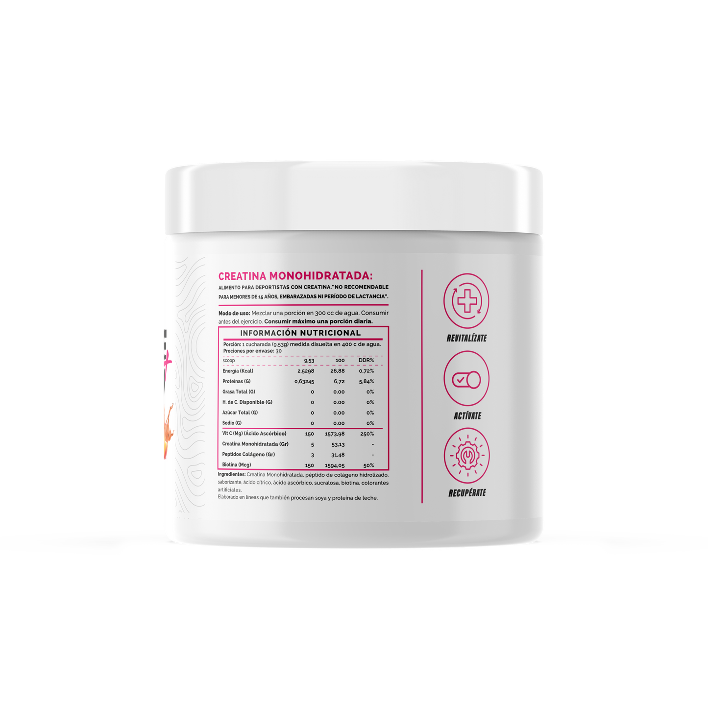 4Active Creatina + Colágeno Mujer Peach Ice Tea | 30 Servicios · 5g por porción · Fuerza y Belleza