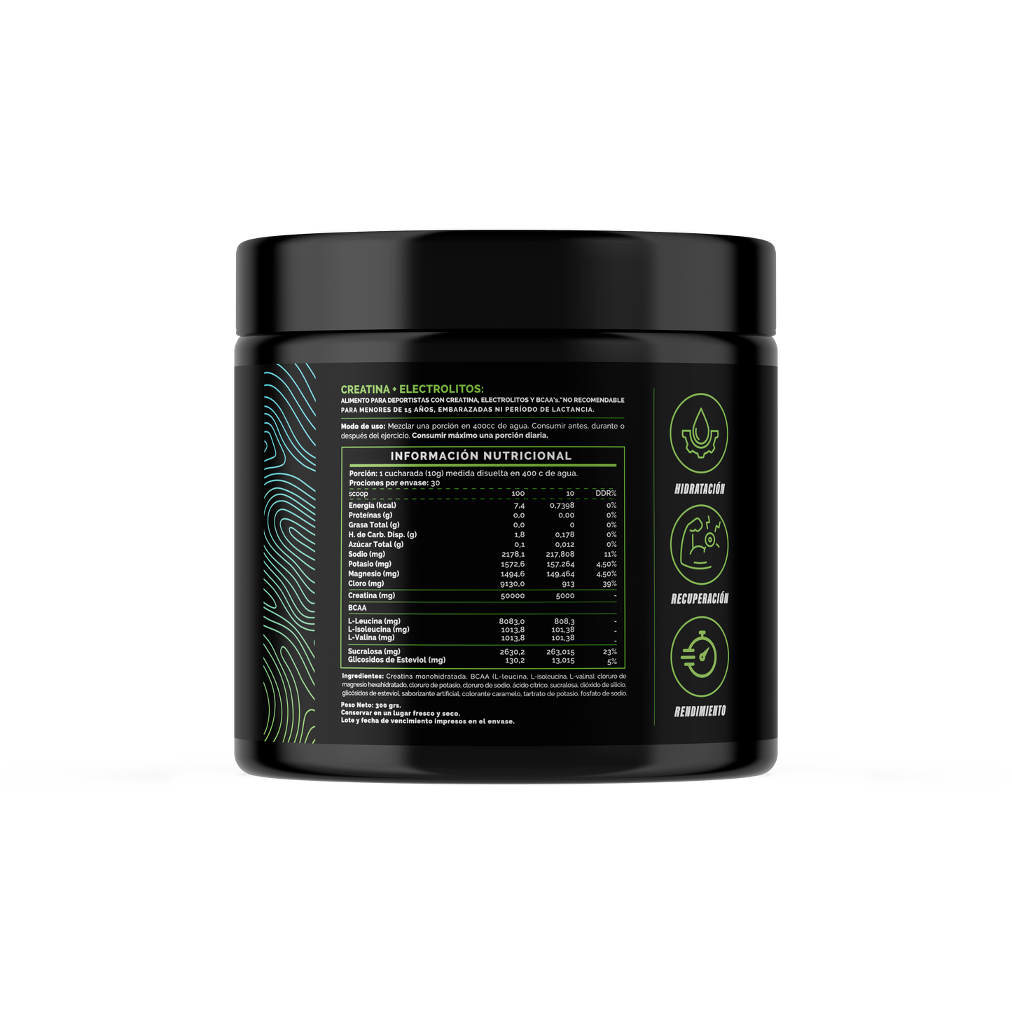 4Active Creatina con Electrolitos 300g | 30 Servicios · 5g por porción · Hidratación y Rendimiento