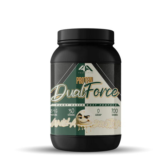 4Active Dual Force Proteína 908g | 30 Servicios · 24g Proteína por porción · Whey + Caseína