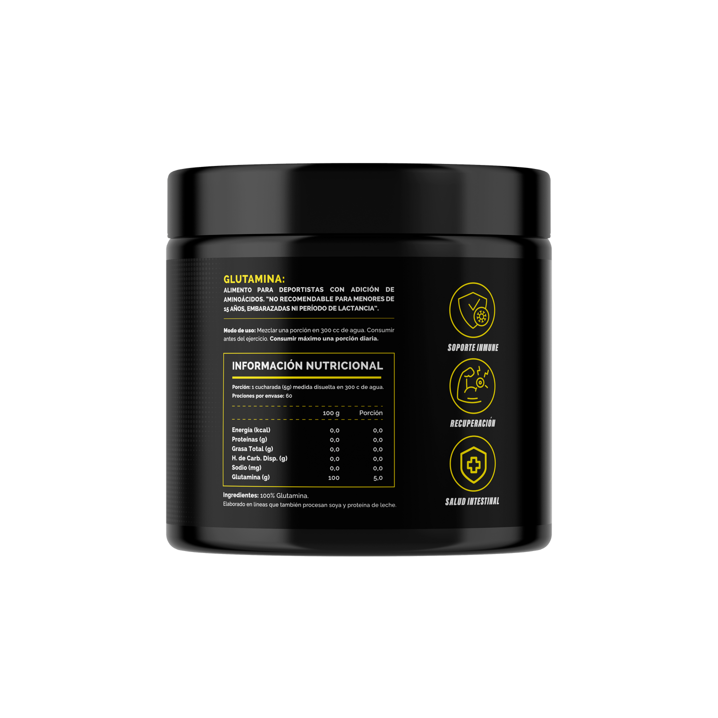 4Active Glutamina en Polvo 300g | 60 Servicios · 5g por porción · Recuperación Muscular