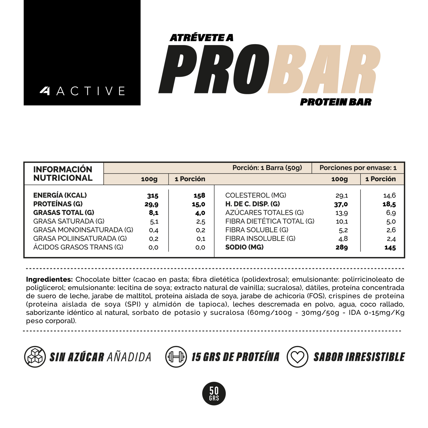 4Active Barra de Proteína Coco Chocolate | 16 unidades · 15g Proteína · Snack Fitness