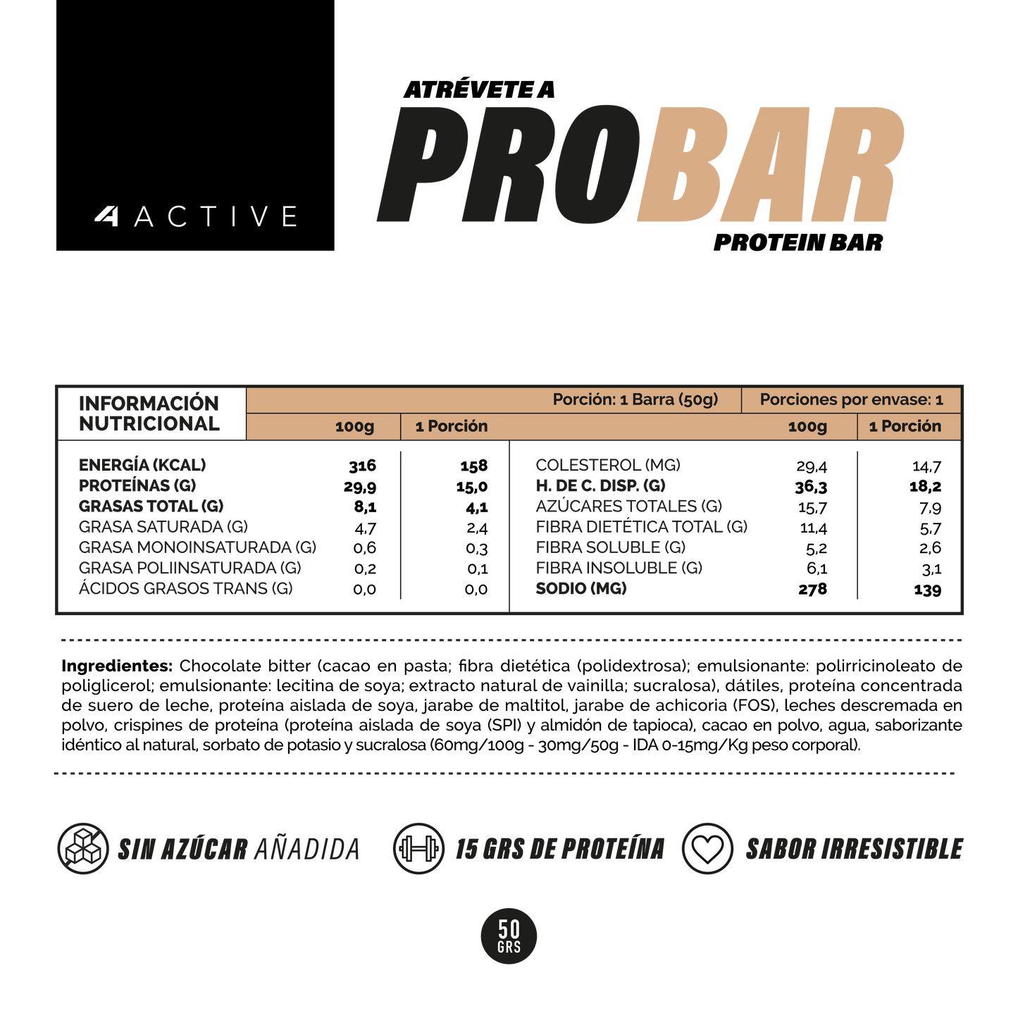 4Active Barra de Proteína Doble Chocolate | 16 unidades · 15g Proteína · Snack Fitness