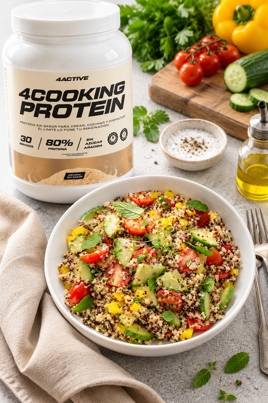 Ensalada fresca de quinua con aderezo proteico