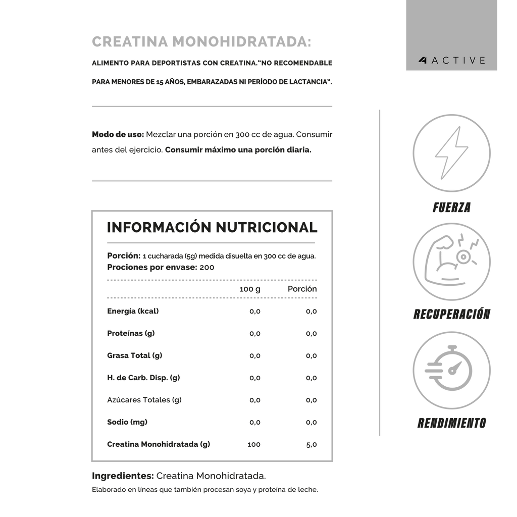 100% Pure Creatine Monohydrate 1000 grs