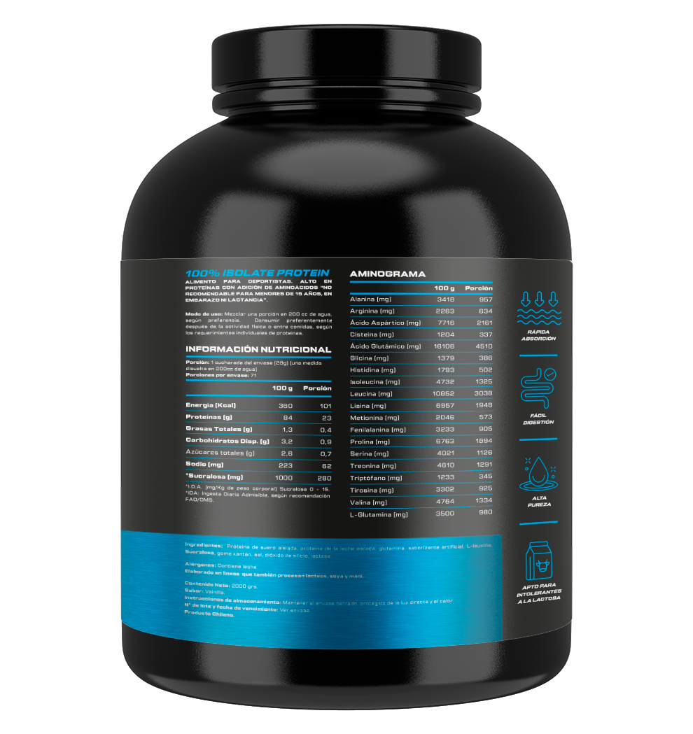 4Active 100% Isolate Protein 2 kg · 69-71 Porciones | 23-24 g de Proteína por Porción