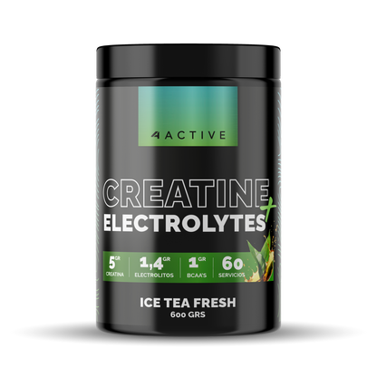 4Active Creatina con Electrolitos 600g | 60 Servicios · 5g por porción · Hidratación y Rendimiento