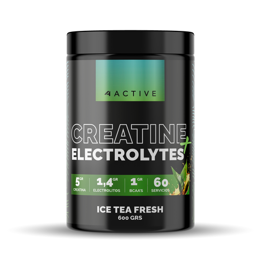 4Active Creatina con Electrolitos 600g | 60 Servicios · 5g por porción · Hidratación y Rendimiento
