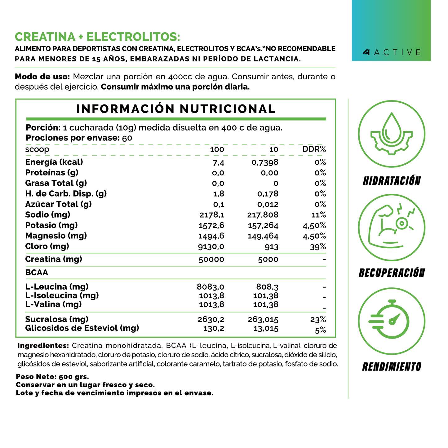 Creatine + Electrolytes 600 grs