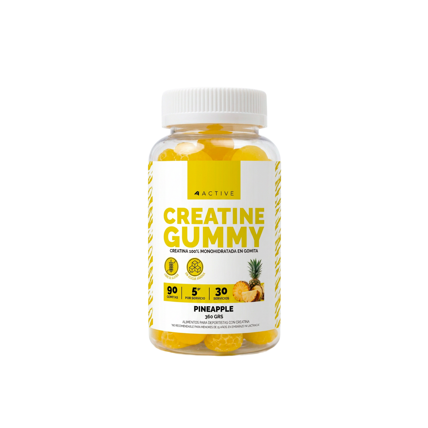 4Active Creatina en Gomitas | 30 Servicios · 3 gomitas por porción · 5g Creatina Monohidratada