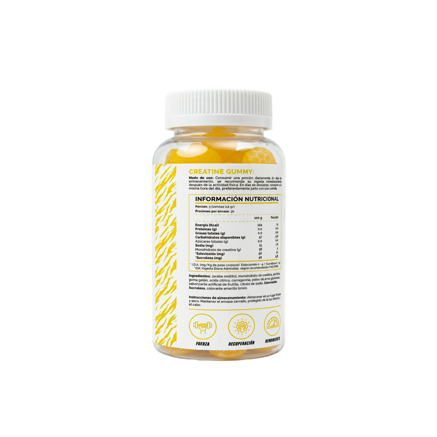 4Active Creatina en Gomitas | 30 Servicios · 3 gomitas por porción · 5g Creatina Monohidratada