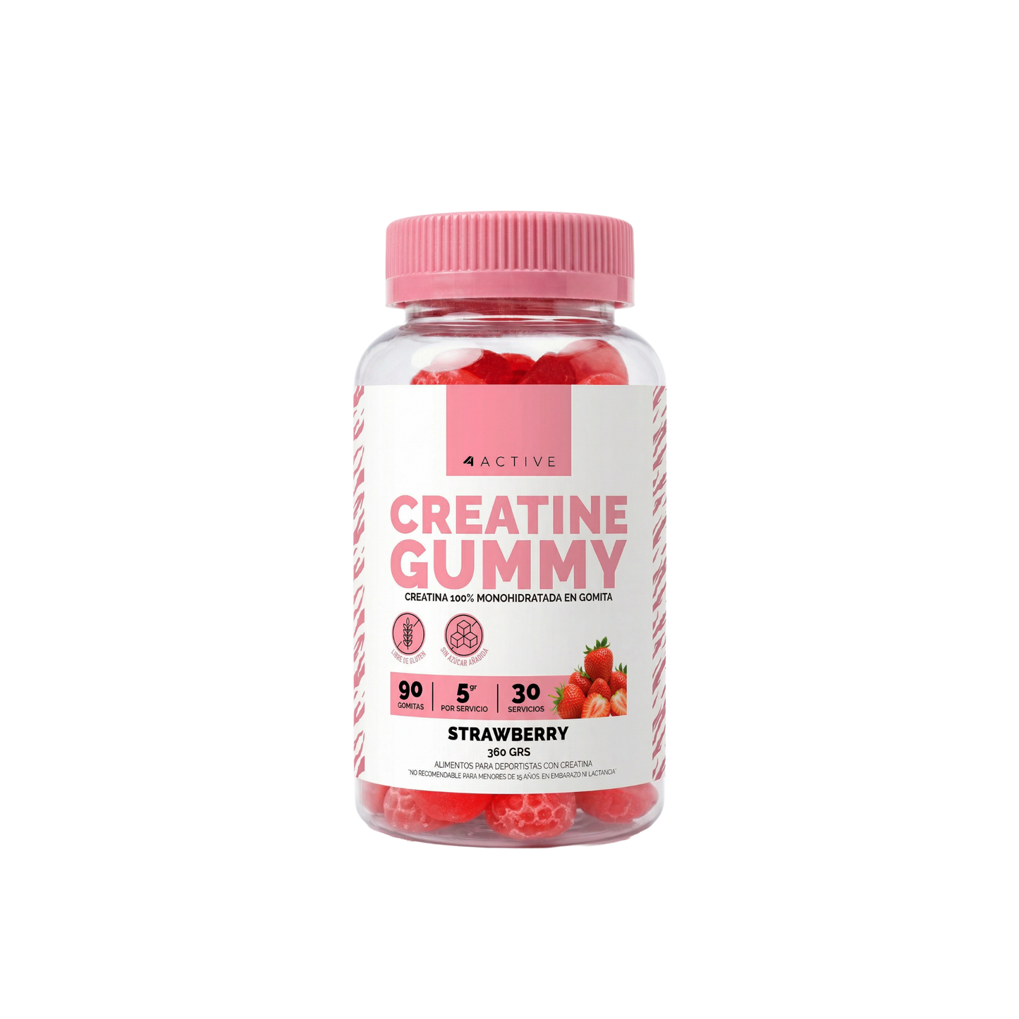 4Active Creatina en Gomitas | 30 Servicios · 3 gomitas por porción · 5g Creatina Monohidratada