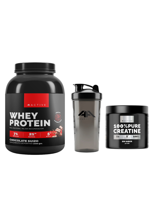 Whey Protein 2 Kg + Creatina 300 gramos + Shaker 4active