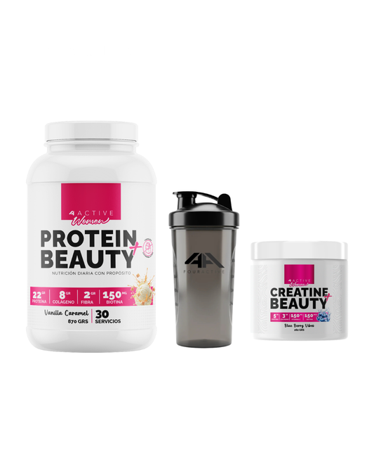 Protein Beauty 30 Servicios + Creatine Beauty 60 Servicios + Shaker 4Active 750 ml