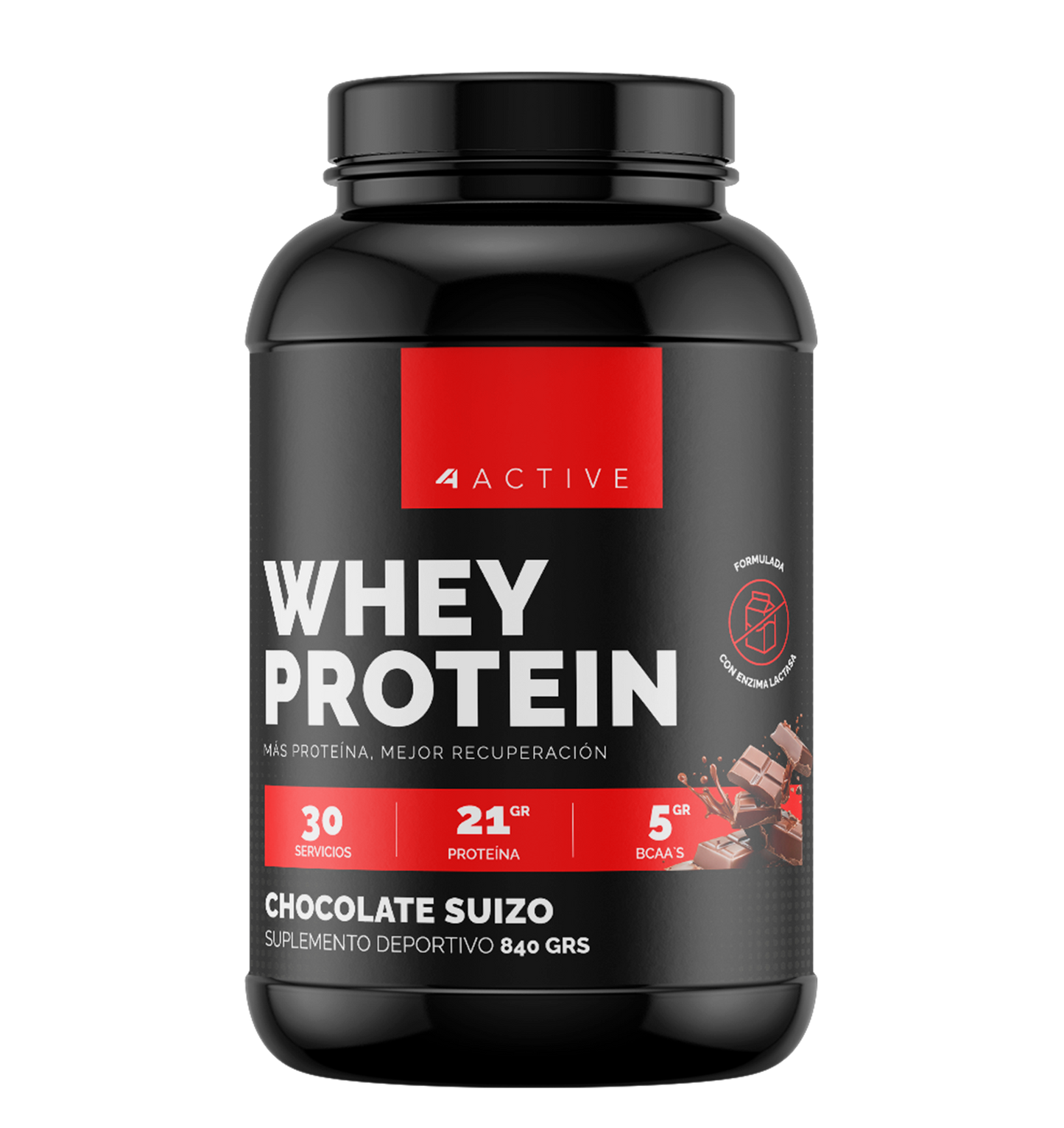 4Active Whey Protein 840g | 30 Servicios · 21g Proteína · Recuperación Muscular Diaria